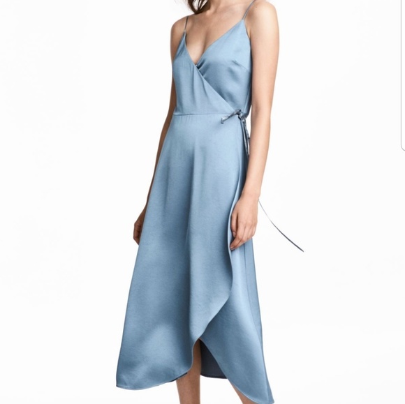 light blue satin wrap dress